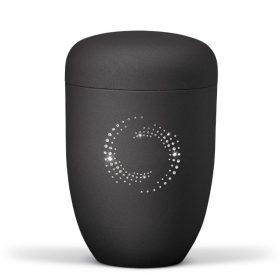 H3670SW fekete acél urna kristály spirál motívummal