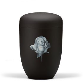 H3671R fekete acél urna rózsa motívummal
