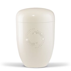 H3675SW krémfehér acél urna kristály kör motívummal