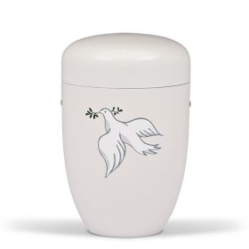 H3711 krémfehér acél urna galamb motívummal