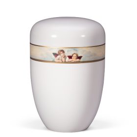 H3814 krémfehér acél urna angyal motívummal