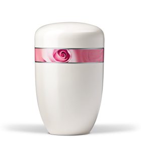 H3817 krémfehér acél urna rózsa motívummal