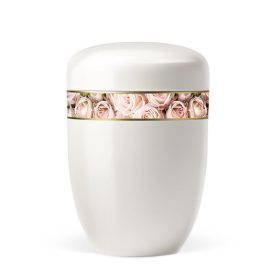 H3822 krémfehér acél urna rózsa mintával