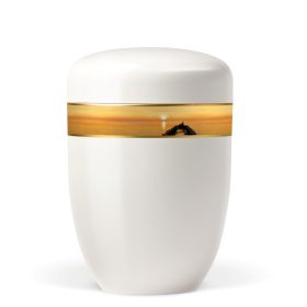 H3826 krémfehér acél urna naplemente motívummal