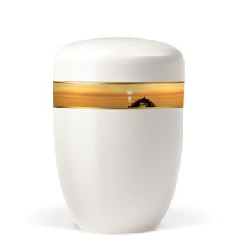 H3826 krémfehér acél urna naplemente motívummal
