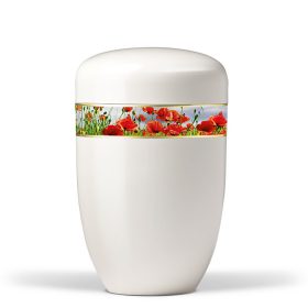 H3828 krémfehér acél urna pipacsmező motívummal