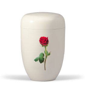 H3833R krémfehér acél urna száras rózsa motívummal
