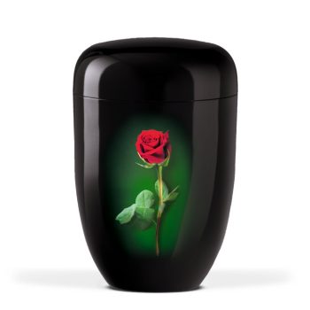 H3880R fekete acél urna száras rózsa motívummal