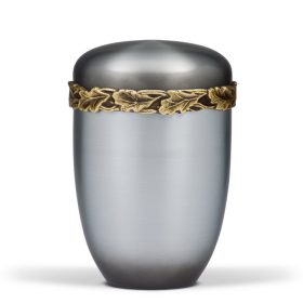   H500R acél urna tölgyfa levél frízzel, sárgaréz patinával