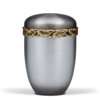   H500R acél urna tölgyfa levél frízzel, sárgaréz patinával