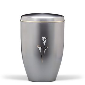 H6211CA ezüstszínű acél urna arany kála motívummal