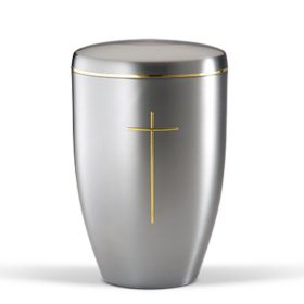H6220 ezüstszínű acél urna arany kereszt motívummal