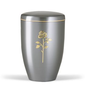 H6221 ezüstszínű acél urna arany rózsa motívummal
