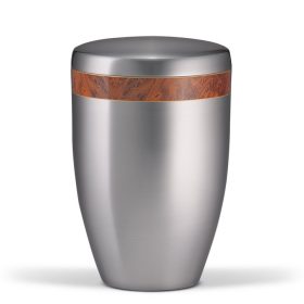   H6225 ezüstszínű acél urna juharfa hatású díszítőszalaggal