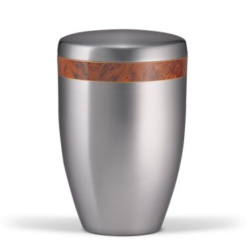   H6225 ezüstszínű acél urna juharfa hatású díszítőszalaggal