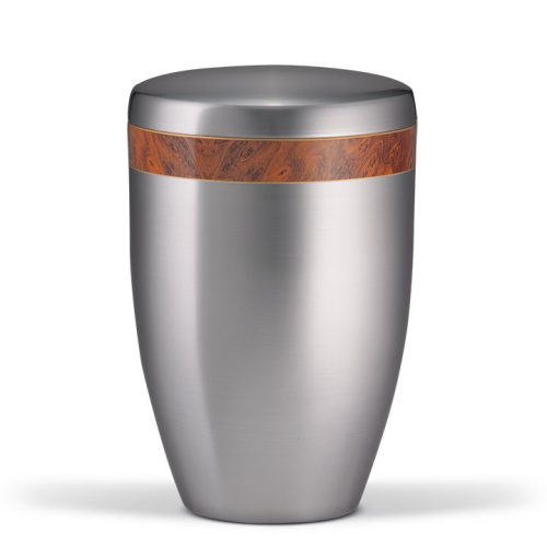 H6225 ezüstszínű acél urna juharfa hatású díszítőszalaggal