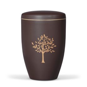 H6235B barna acél urna arany fa motívummal