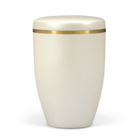 H6236 krémfehér acél urna arany szalaggal
