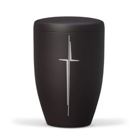   H6296 antracit acél urna modern ezüst kereszt díszítéssel