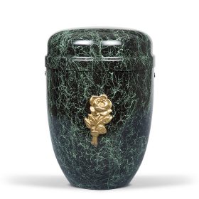 H6610 zöld patinás acél urna arany rózsa díszítéssel