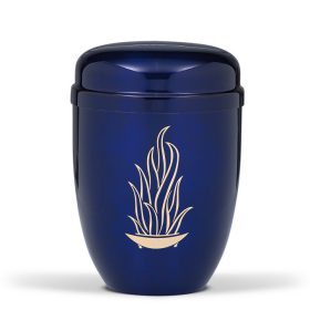 H820F kobaltkék acél urna arany láng motívummal
