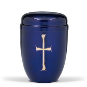 H820K kobaltkék acél urna arany kereszt motívummal