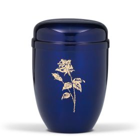 H820R kobaltkék acél urna arany rózsa motívummal