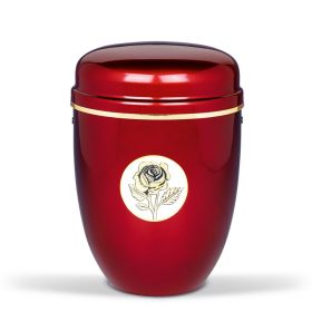   H825PC bordó acél urna arany szalaggal és rózsa emblémával