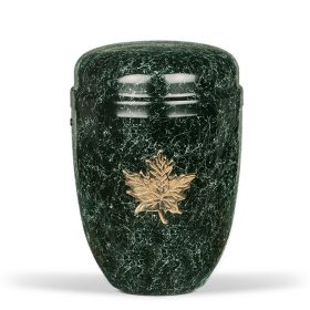   H830A zöld patinás acél urna arany juharlevél motívummal