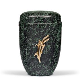 H830AEH zöld patinás acél urna arany kalász motívummal