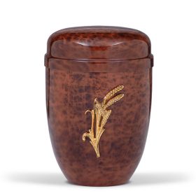 H832AEH gyökérfa hatású acél urna arany kalász motívummal