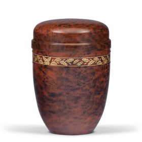   H832EB gyökérfa hatású acél urna tölgyfa levél motívummal