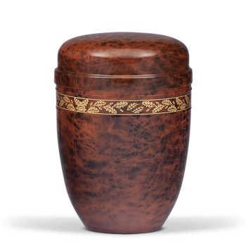   H832EB gyökérfa hatású acél urna tölgyfa levél motívummal