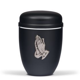 H880S-BH fekete acél urna imádkozó kéz motívummal