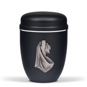 H880S-KT fekete acél urna kereszt és lepel motívummal