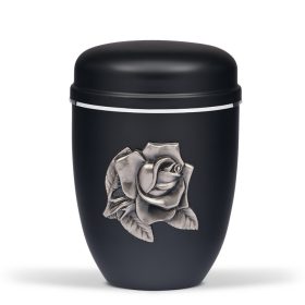 H880S-RO fekete acél urna rózsa motívummal