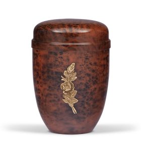   H90832RO barna acél urna gyökérfa mintázattal és rózsacsokor motívummal