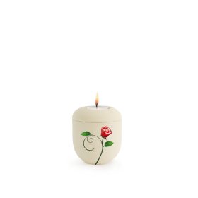 V-P2023L Edition Classic krémszínű porcelán urnamécses rózsa motívummal hamvak egy részének otthoni megőrzésére