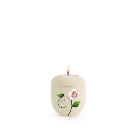 V-P2025L Edition Classic krémszínű porcelán urnamécses hibiszkusz motívummal hamvak egy részének otthoni megőrzésére